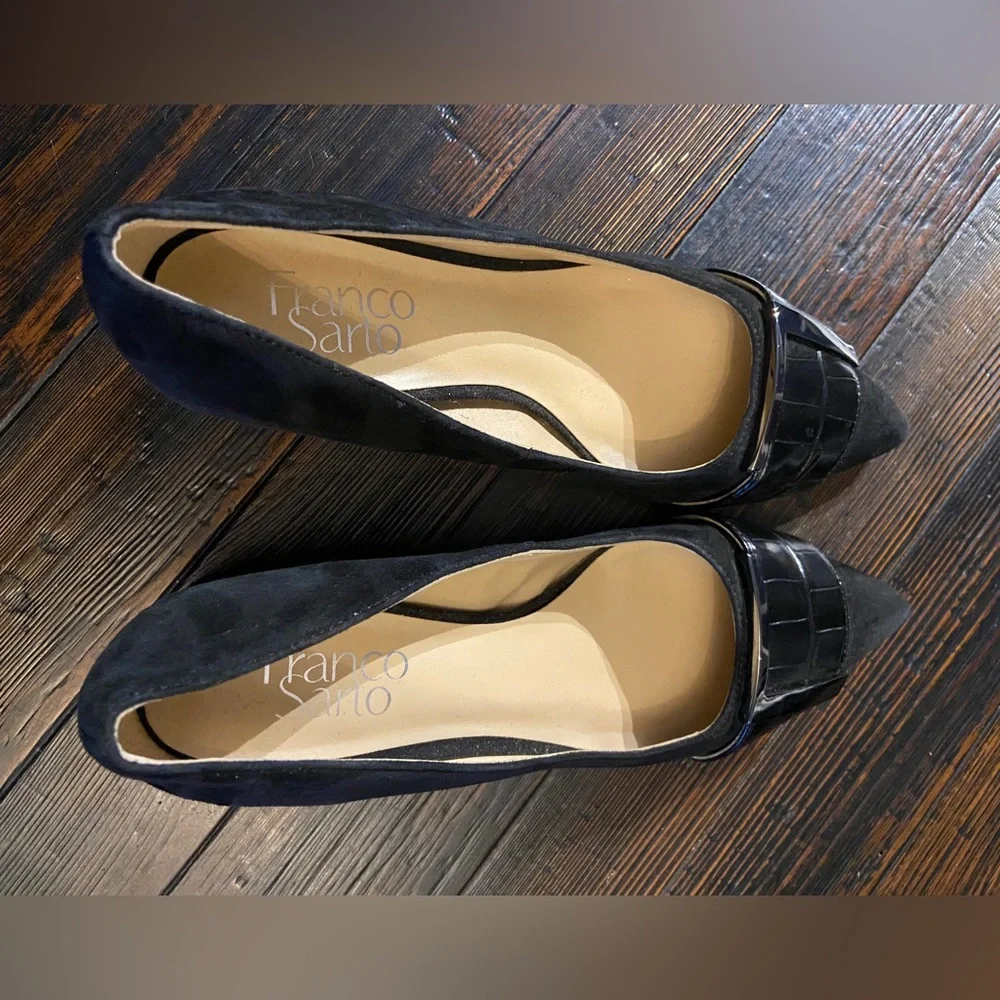 Franko Sarto Black Suede Low Wrapped Block Heels - Picture 6 of 9